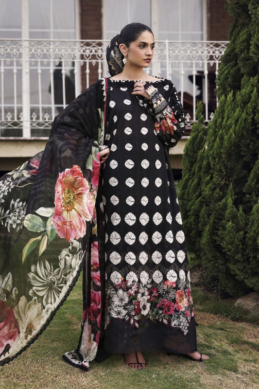 Elaf Premium 3Pc Unstitched Belladore  Printed Chiffon Suit EPA-1B QUEEN