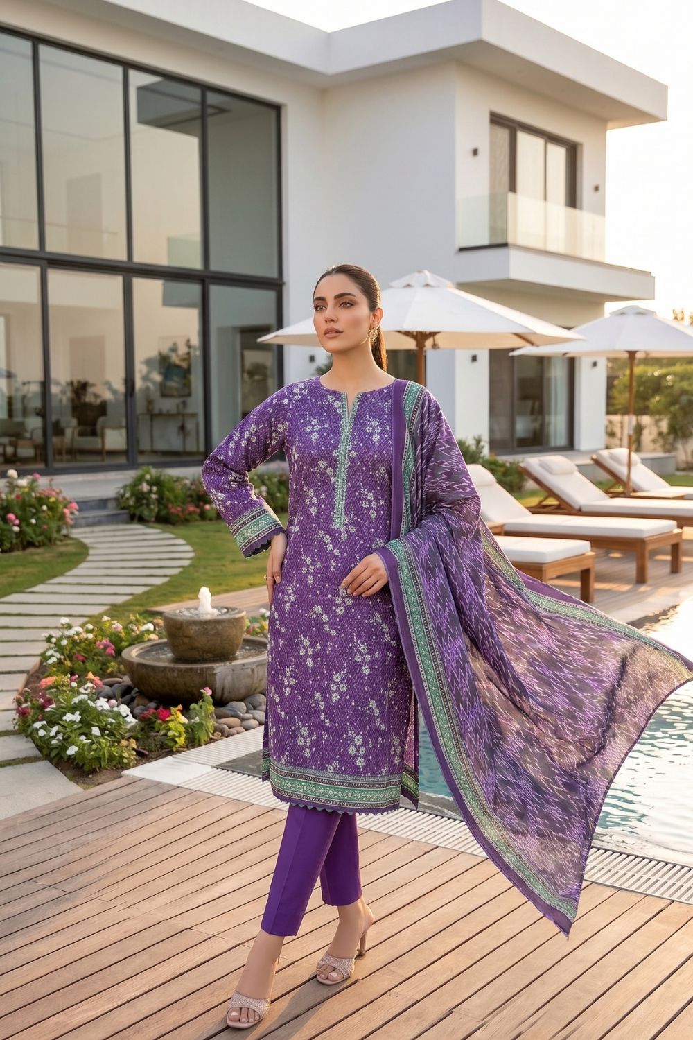Mushtaq 3Pcs Unstitched Printed Lawn Poshak Collection Desgin - 4