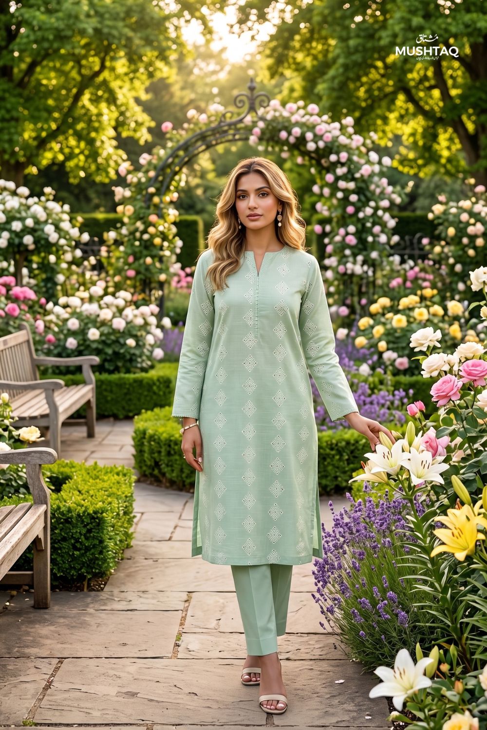Mushtaq 2Pcs Stitched Printed Lawn Suit Zarnish Collection Desgin - 6