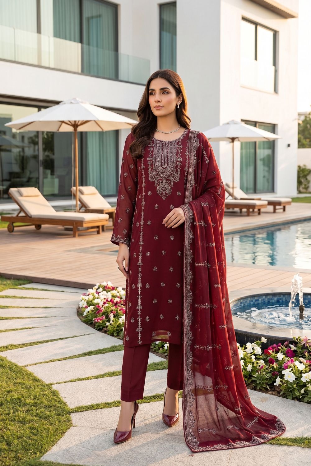 Mushtaq 4PCS Embroidered Chiffon Collection Desgin - 4