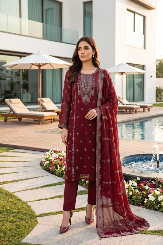 Mushtaq 4PCS Embroidered Chiffon Collection Desgin - 4