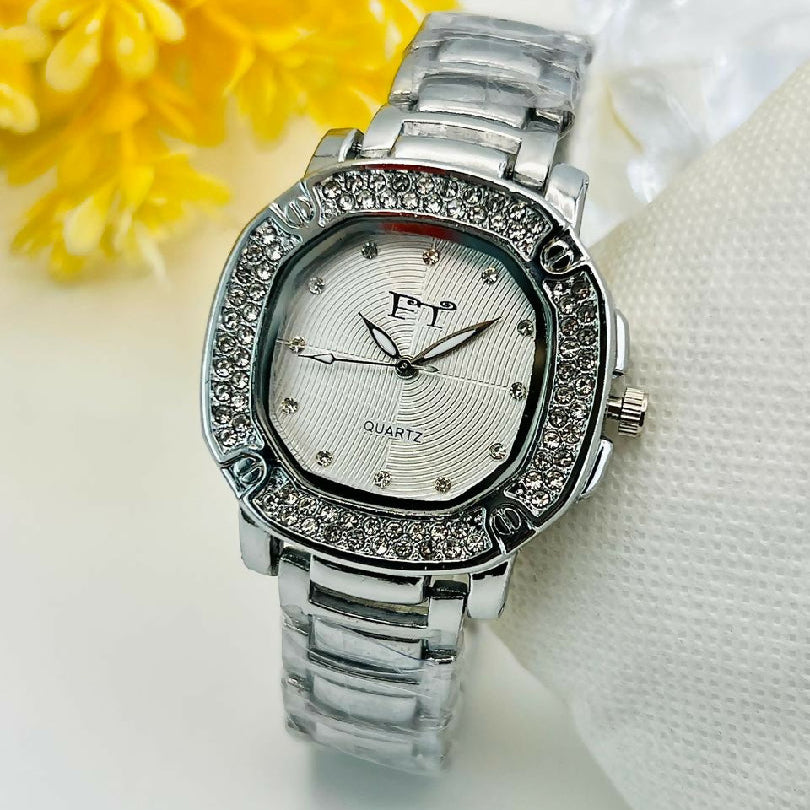 Ladies Luxury Stainless Steel Watch Water Resistant Fancy Stone Studded Timepiece