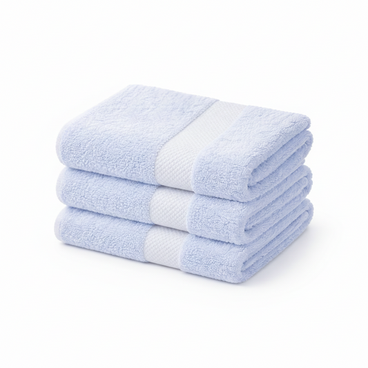 500 GSM Combed Cotton Towel Set Pack of 3 (Hand, Bath & Bath Sheet) Sky Blue