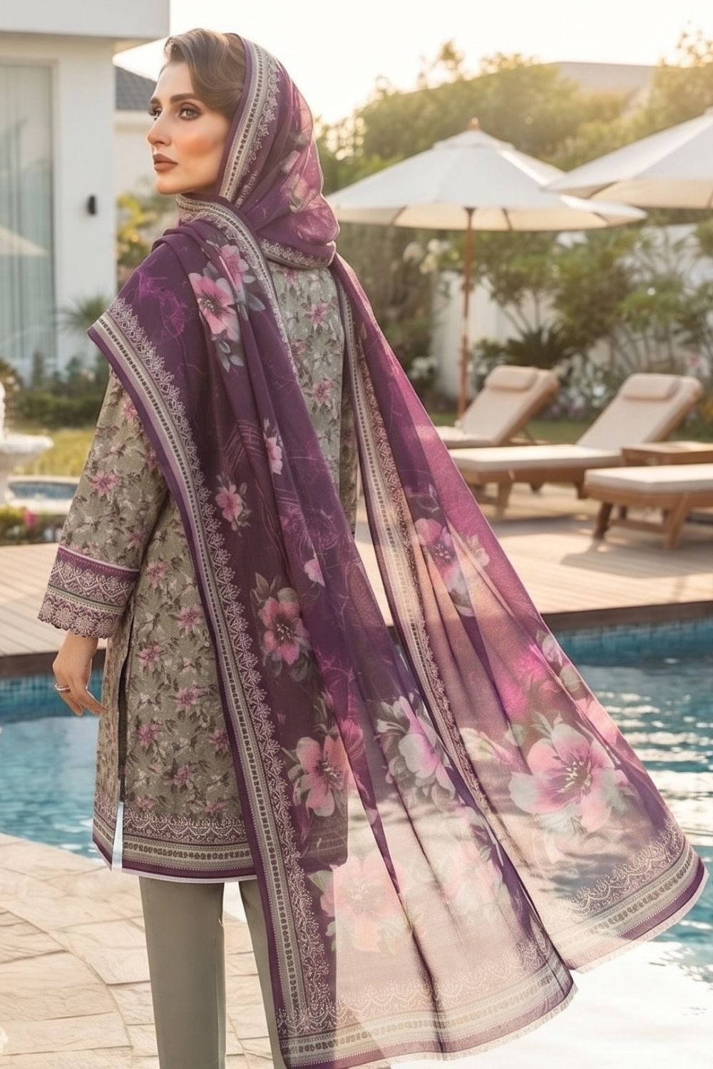Mushtaq 3Pcs Unstitched Printed Lawn Aizal Collection Desgin - 3