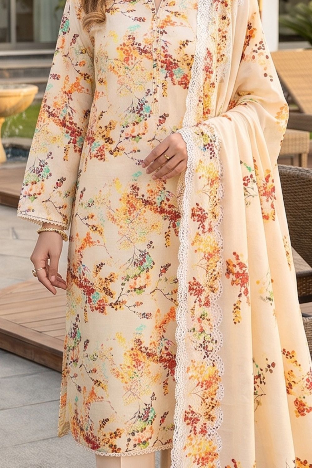 3-Piece Unstitched Printed Lawn Suit with Two-Sided Embroidered Dupatta | Mushtaq Esha Collection – Design 4