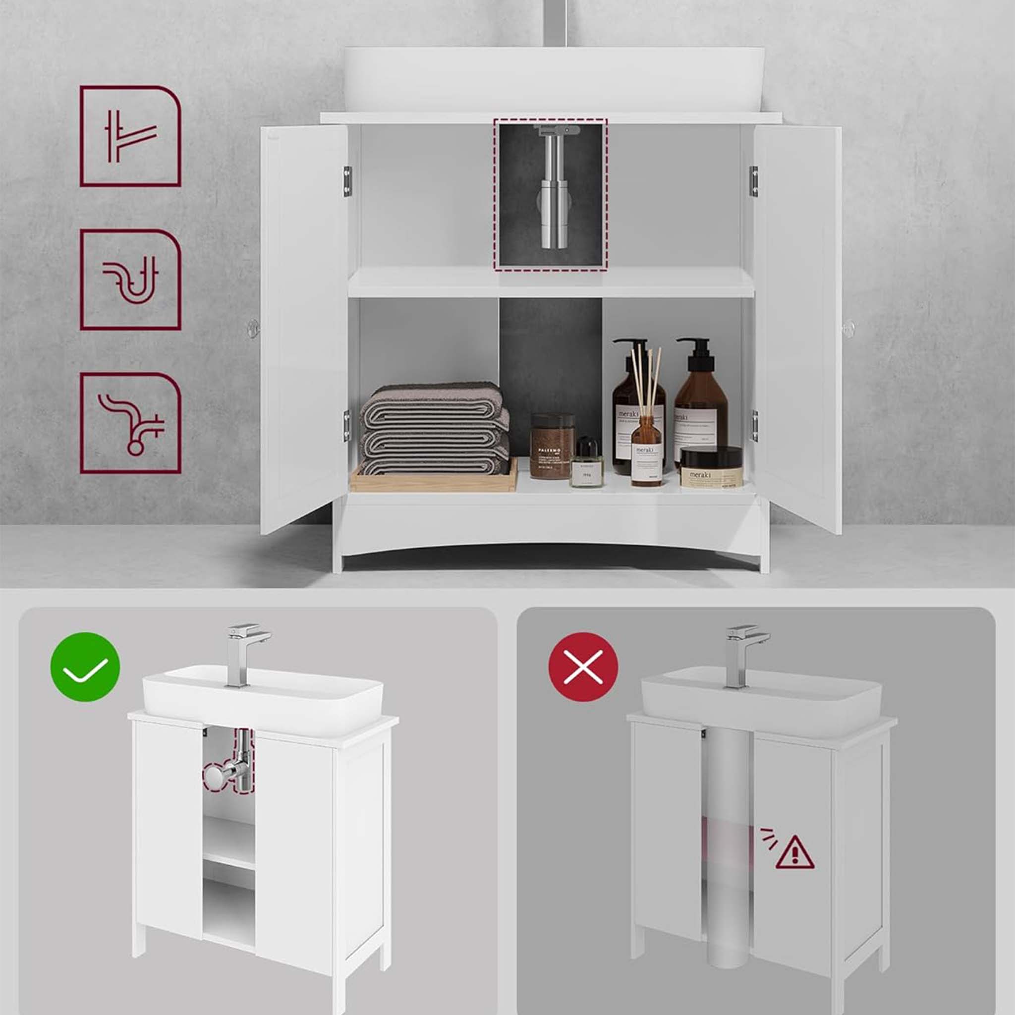 Sink Cabinet  Modern Bathroom Storage Organizer Space