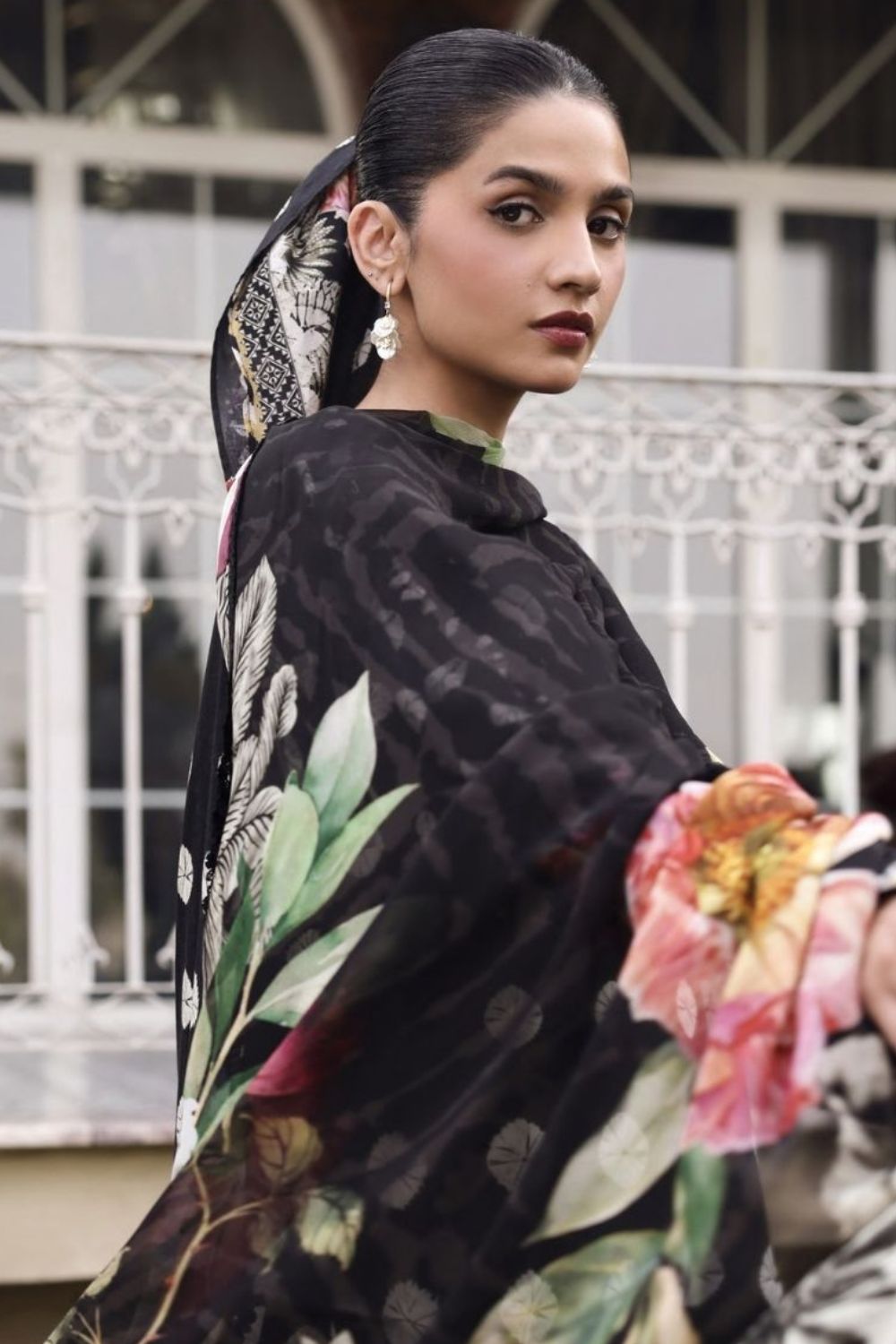 Elaf Premium 3Pc Unstitched Belladore  Printed Chiffon Suit EPA-1B QUEEN