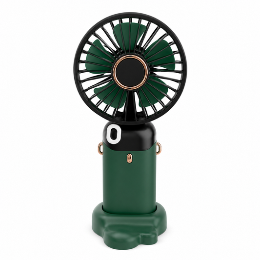 LED Digital Display USB Fan – 90° Foldable Portable Fan with Strap & Removable Cover - Random Color