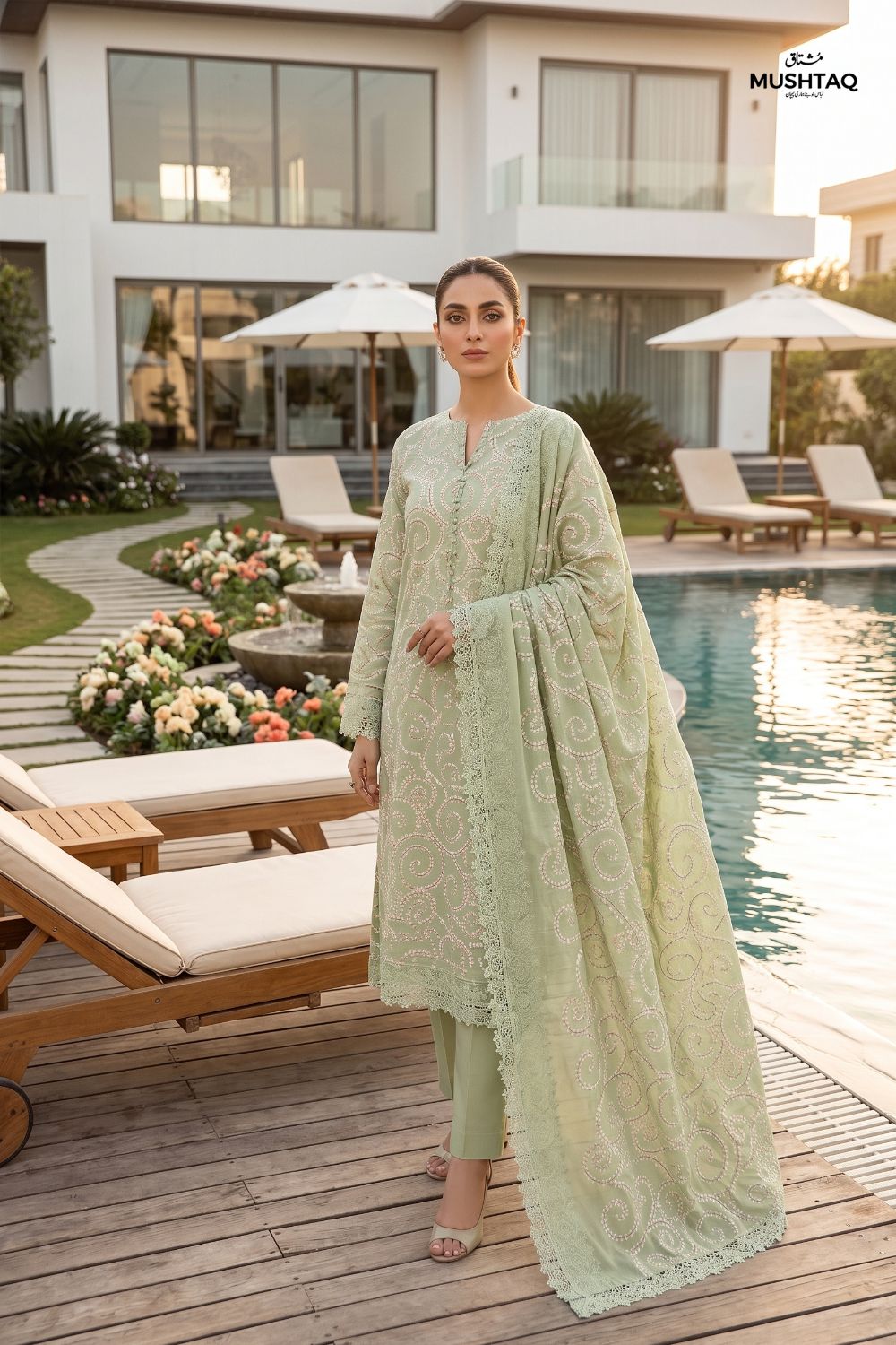 3-Piece Unstitched Printed Lawn Suit with Two-Sided Embroidered Dupatta | Mushtaq Esha Collection – Design 5