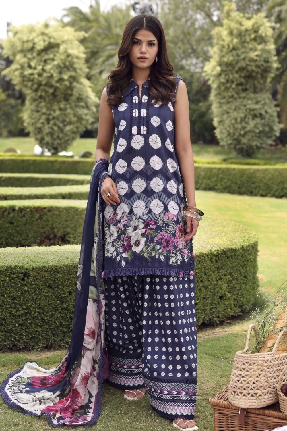 Elaf Premium 3Pc Unstitched Belladore  Printed Chiffon Suit EPA-1A DOMINO
