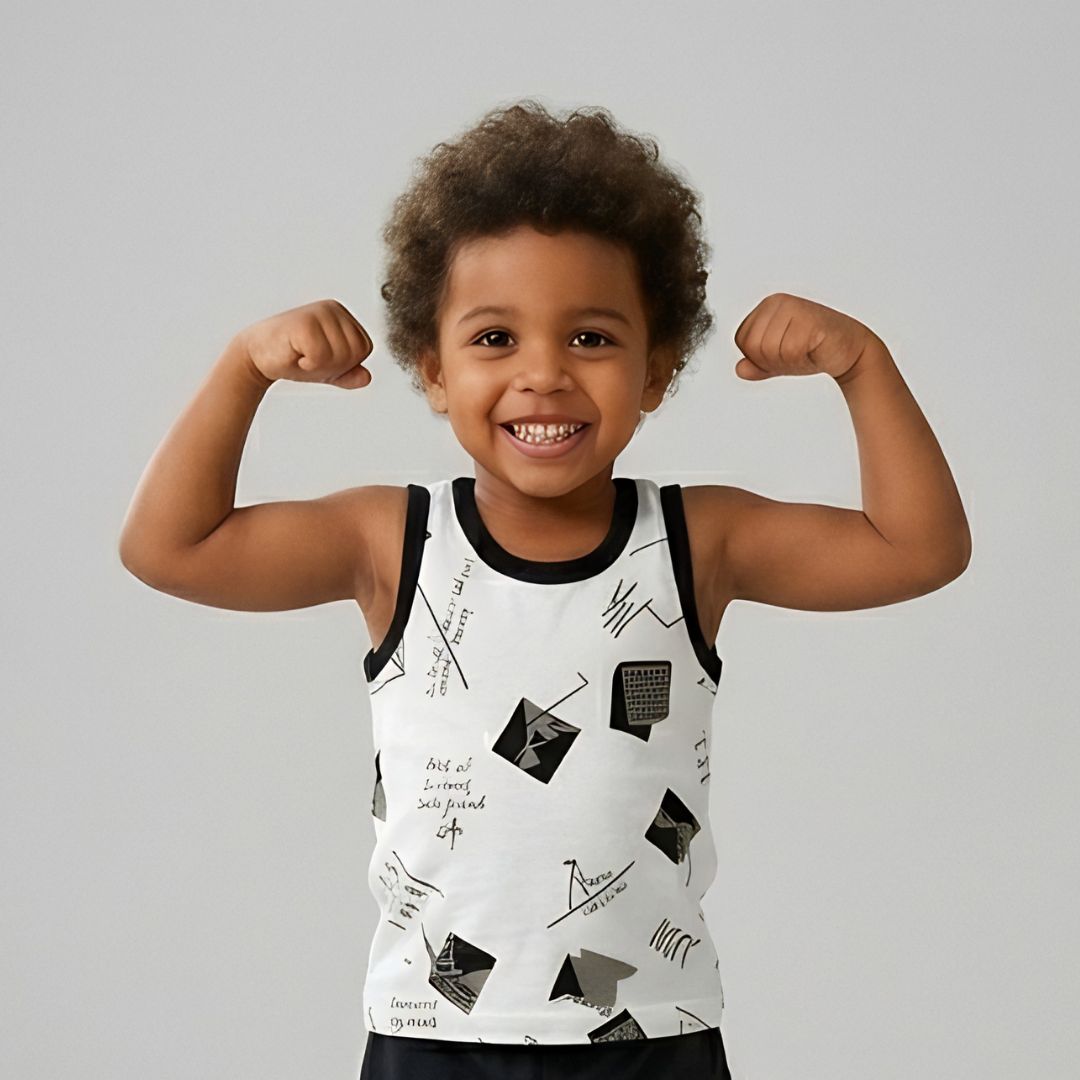 Kids Sandos & Shorts | Pack Of 3 | Printed Lines, Flowers & Doodles