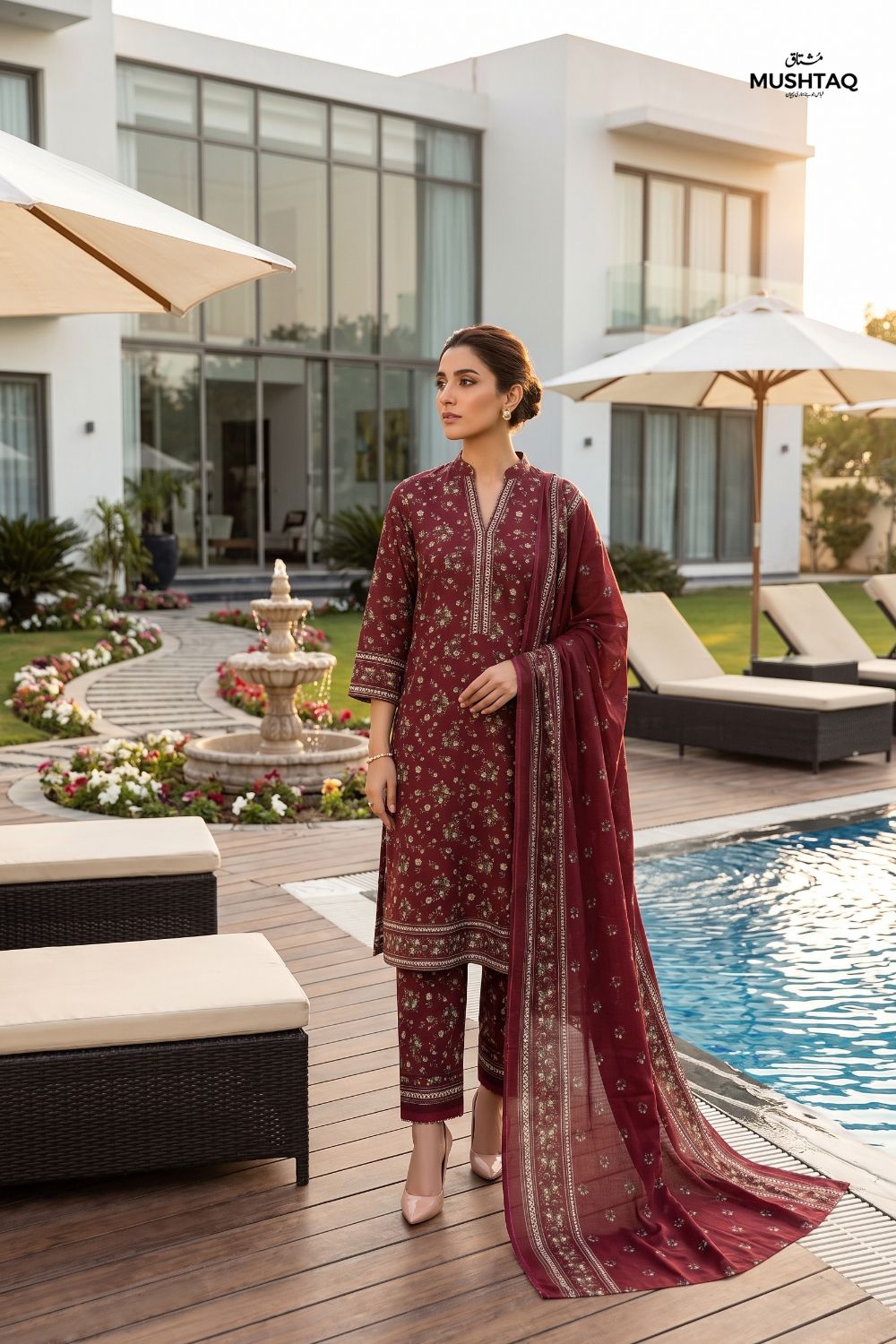 Mushtaq 3Pcs Unstitched Printed Lawn Naaz Collection Desgin - 5