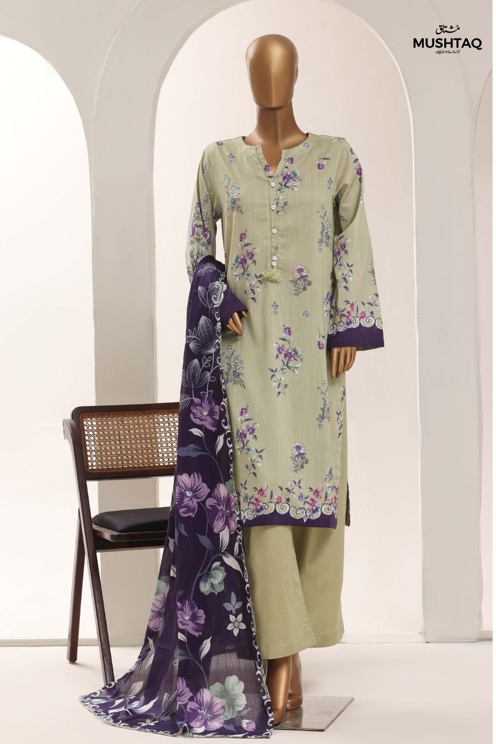 Mushtaq 3Pcs Stitched Printed Lawn Sadabahar Collection Desgin - 7