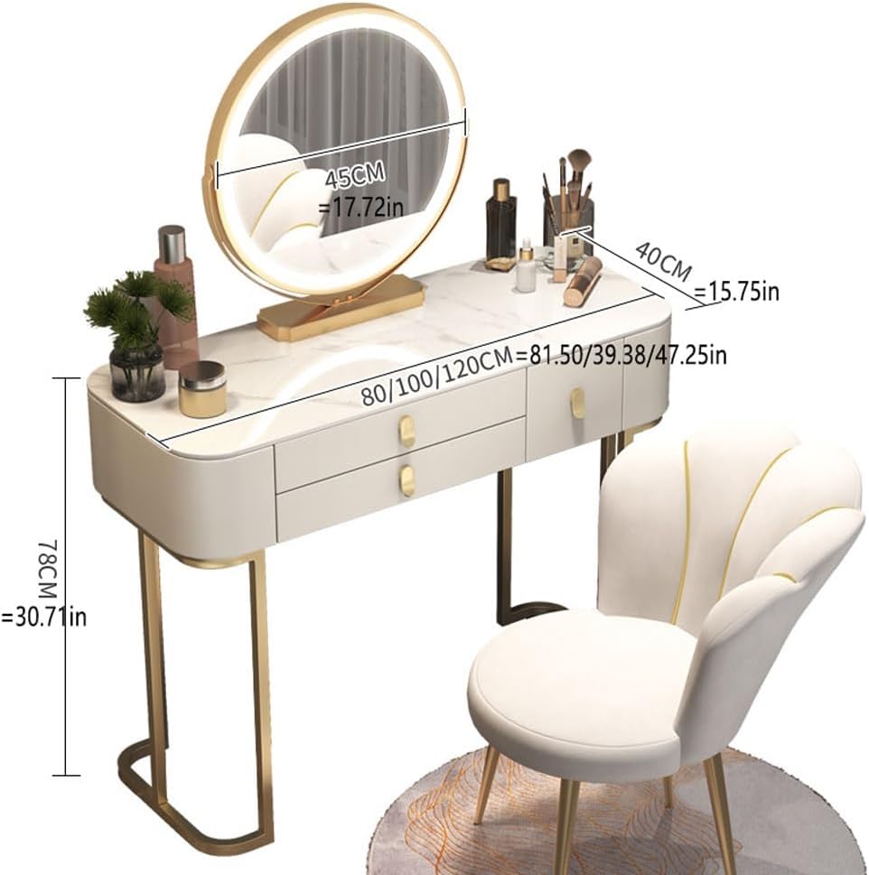 LED Vanity Desk with Illuminated Mirror – 3 Light Modes, Storage Drawers & Cabinet (80x40x78cm)