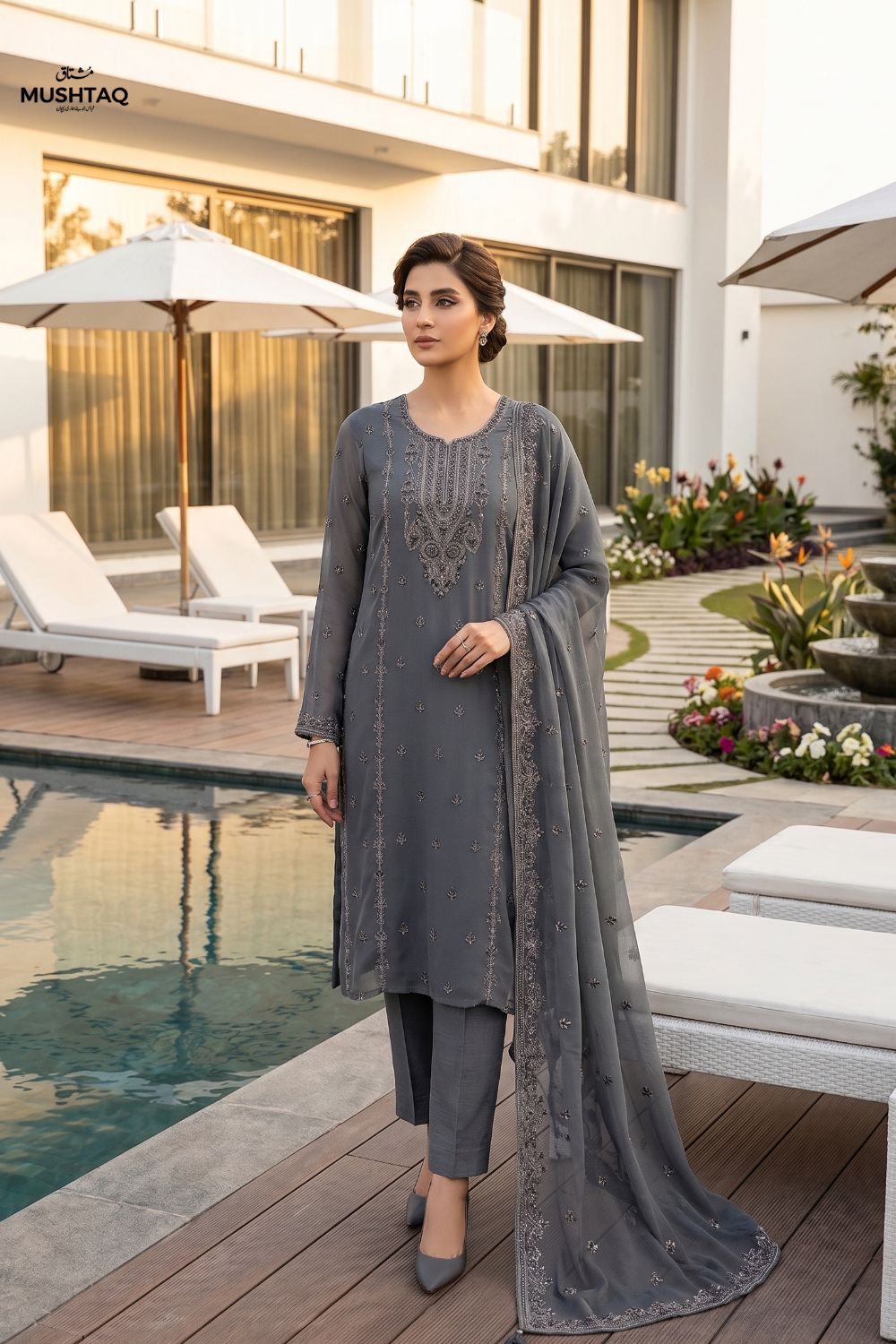 Mushtaq 4PCS Embroidered Chiffon Collection Desgin - 5