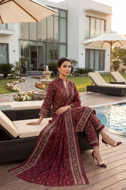 Mushtaq 3Pcs Unstitched Printed Lawn Naaz Collection Desgin - 5