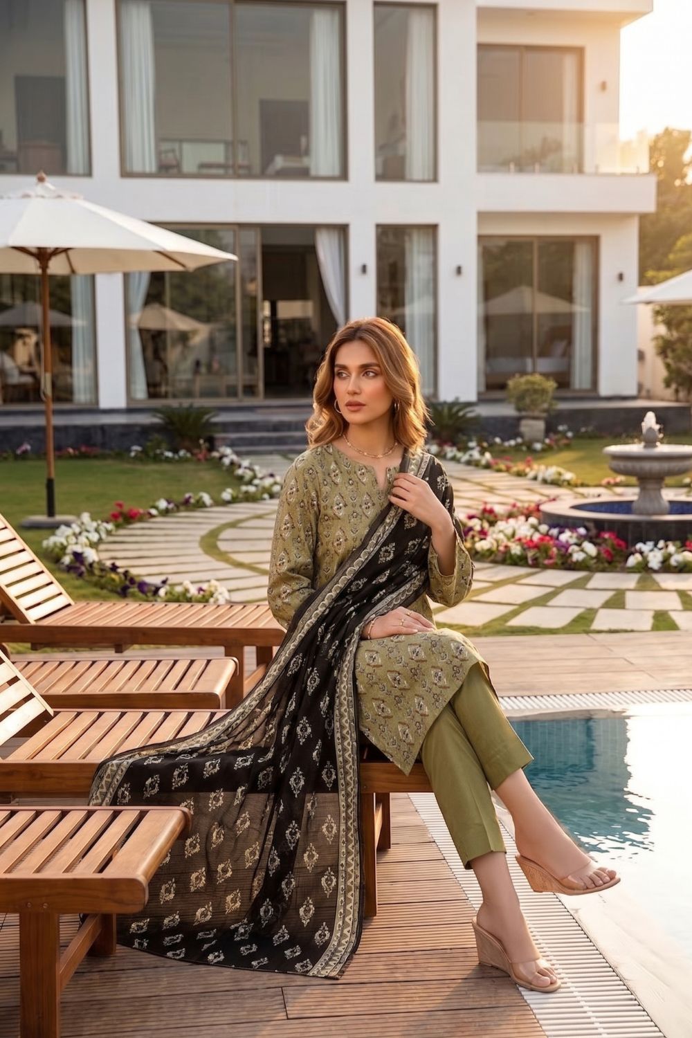 Mushtaq 3Pcs Unstitched Printed Lawn Hoorain Collection Desgin - 6
