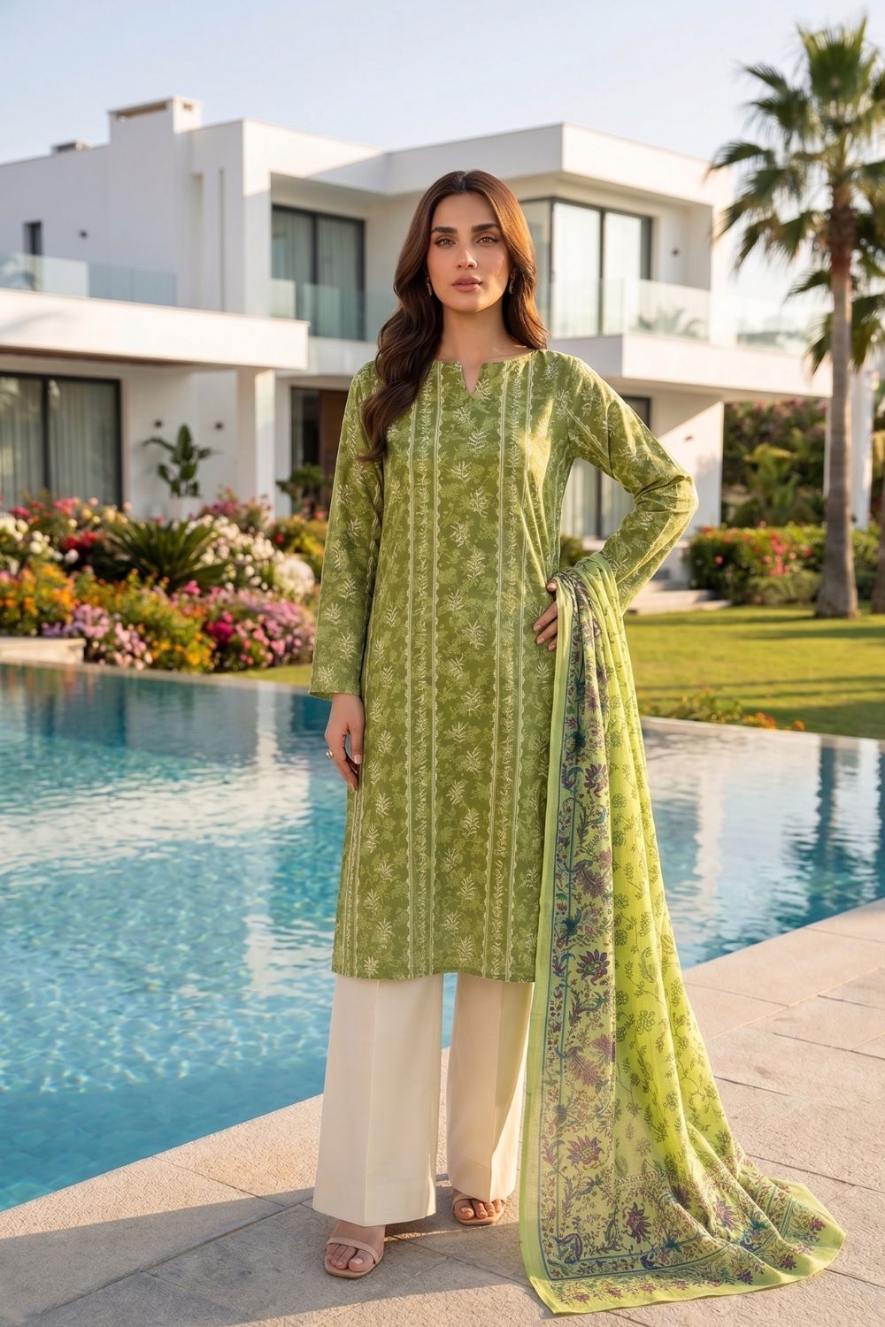 Mushtaq 3Pcs Unstitched Printed Lawn Sapphire Collection Desgin - 6
