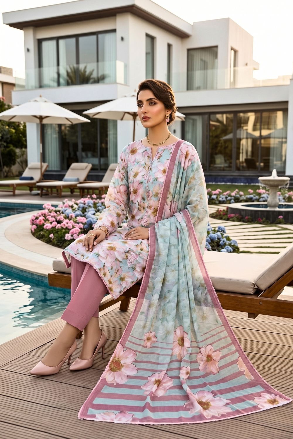 Mushtaq Noor-e-Haram Collection 3Pcs Unstitched Embroidered Lawn Desgin - 5