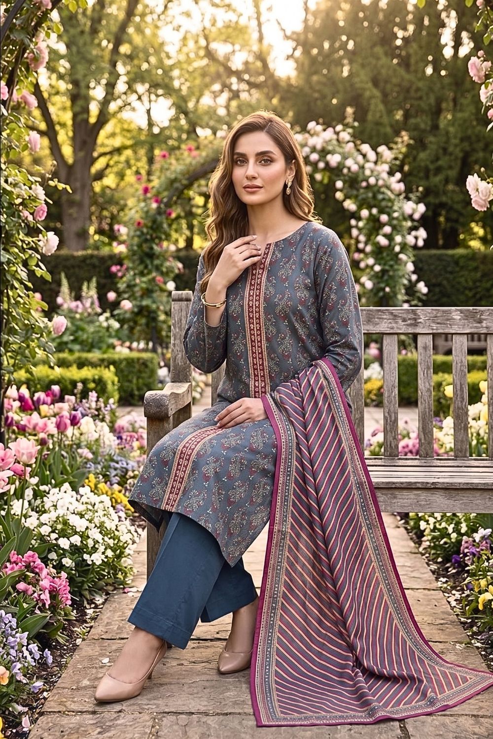 Mushtaq 3Pcs Unstitched Printed Lawn Suit Aiman Collection Desgin - 5
