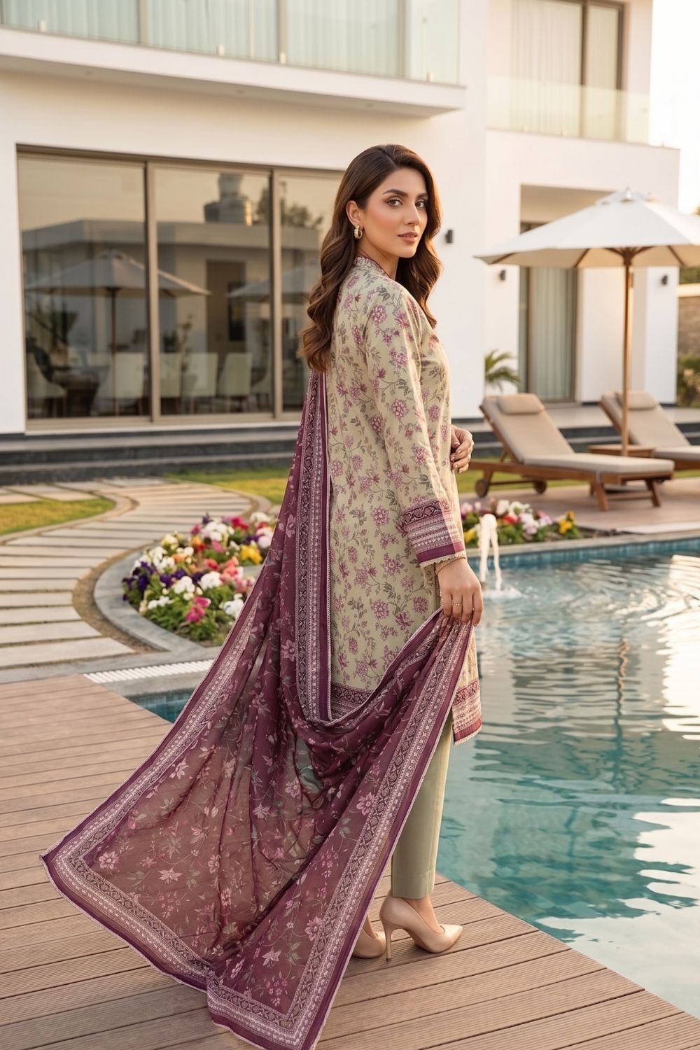 Mushtaq 3Pcs Unstitched Printed Lawn Poshak Collection Desgin - 5