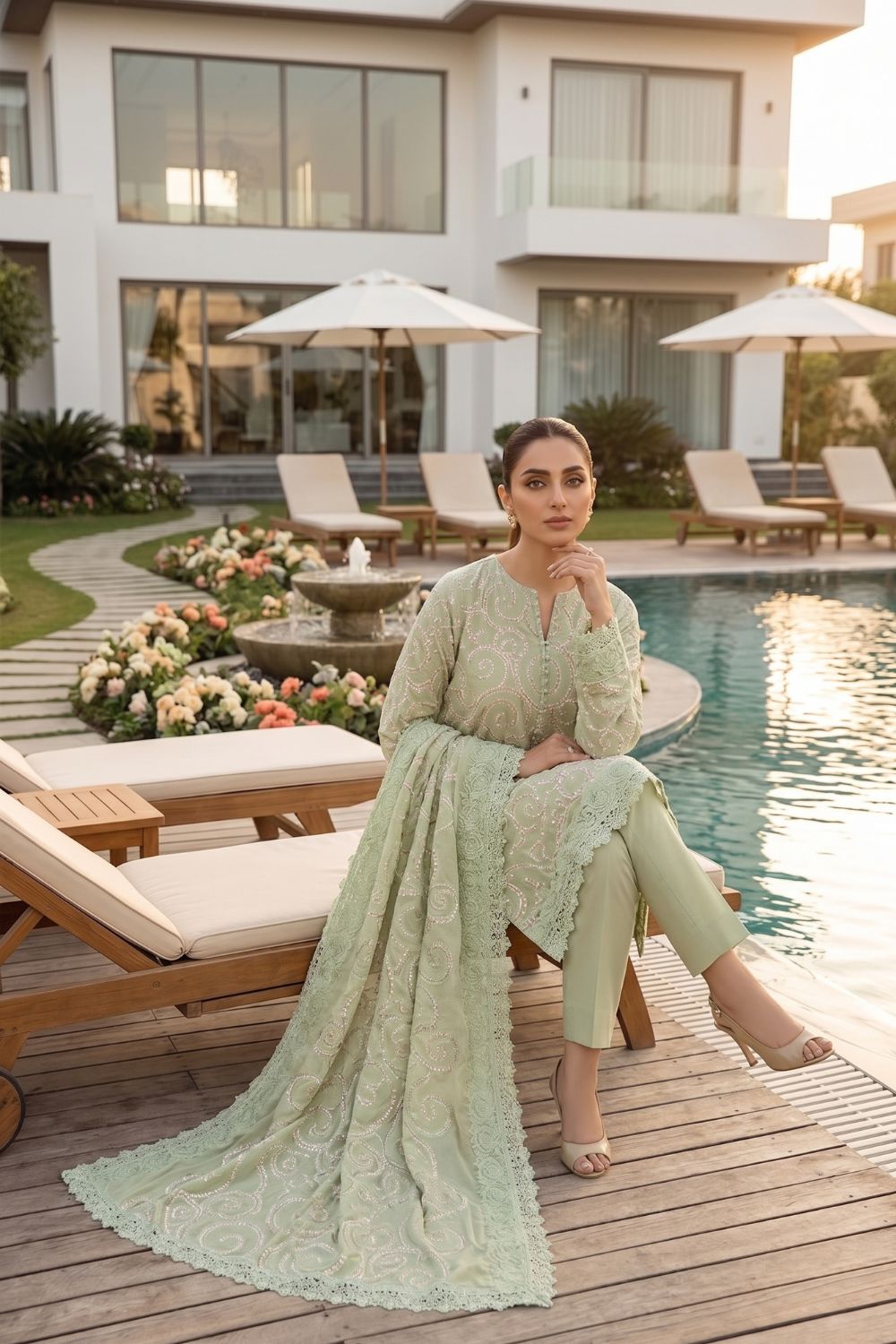 3-Piece Unstitched Printed Lawn Suit with Two-Sided Embroidered Dupatta | Mushtaq Esha Collection – Design 5
