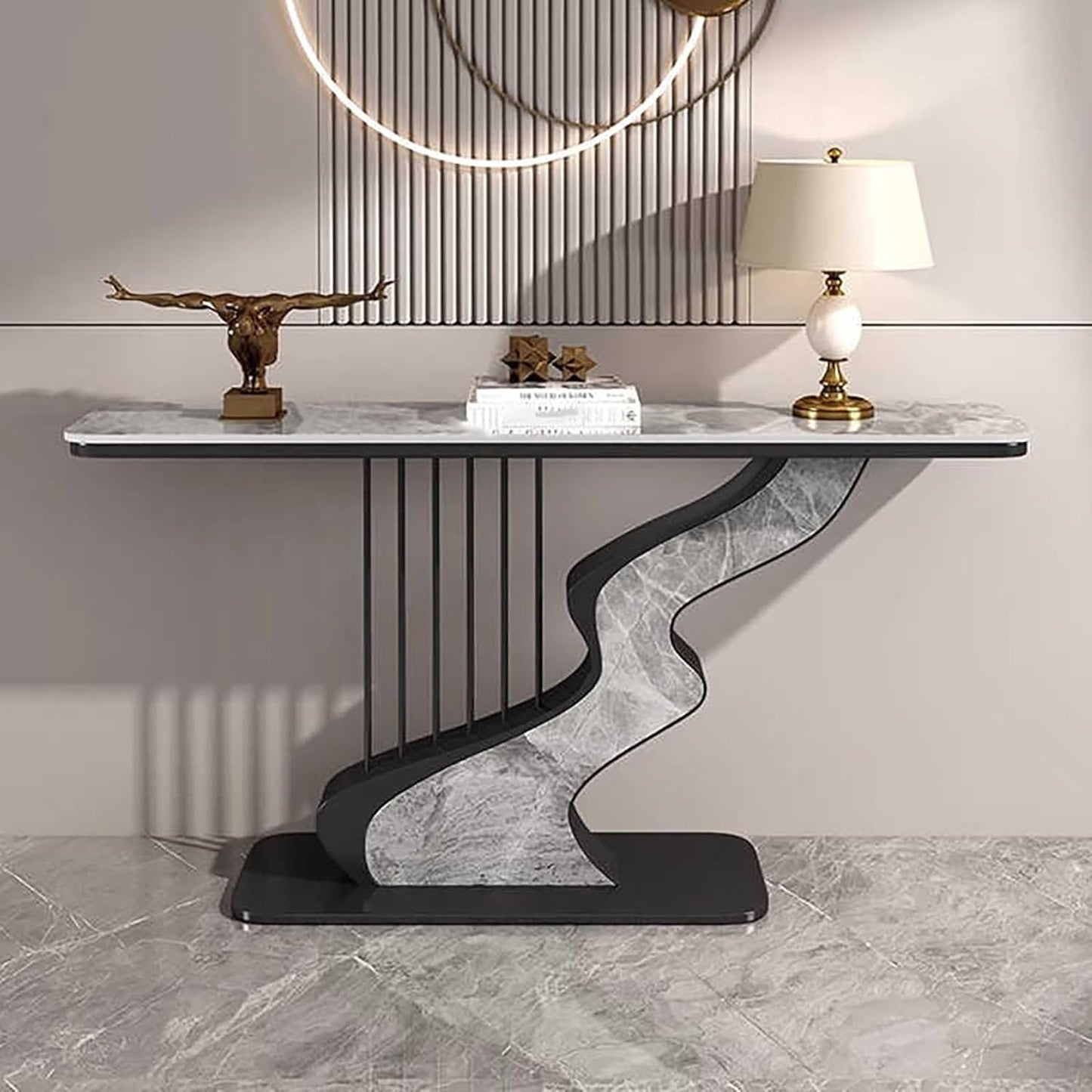 Modern Faux Marble Console Table – Narrow Entryway Sofa Table with Metal Frame (47.2")