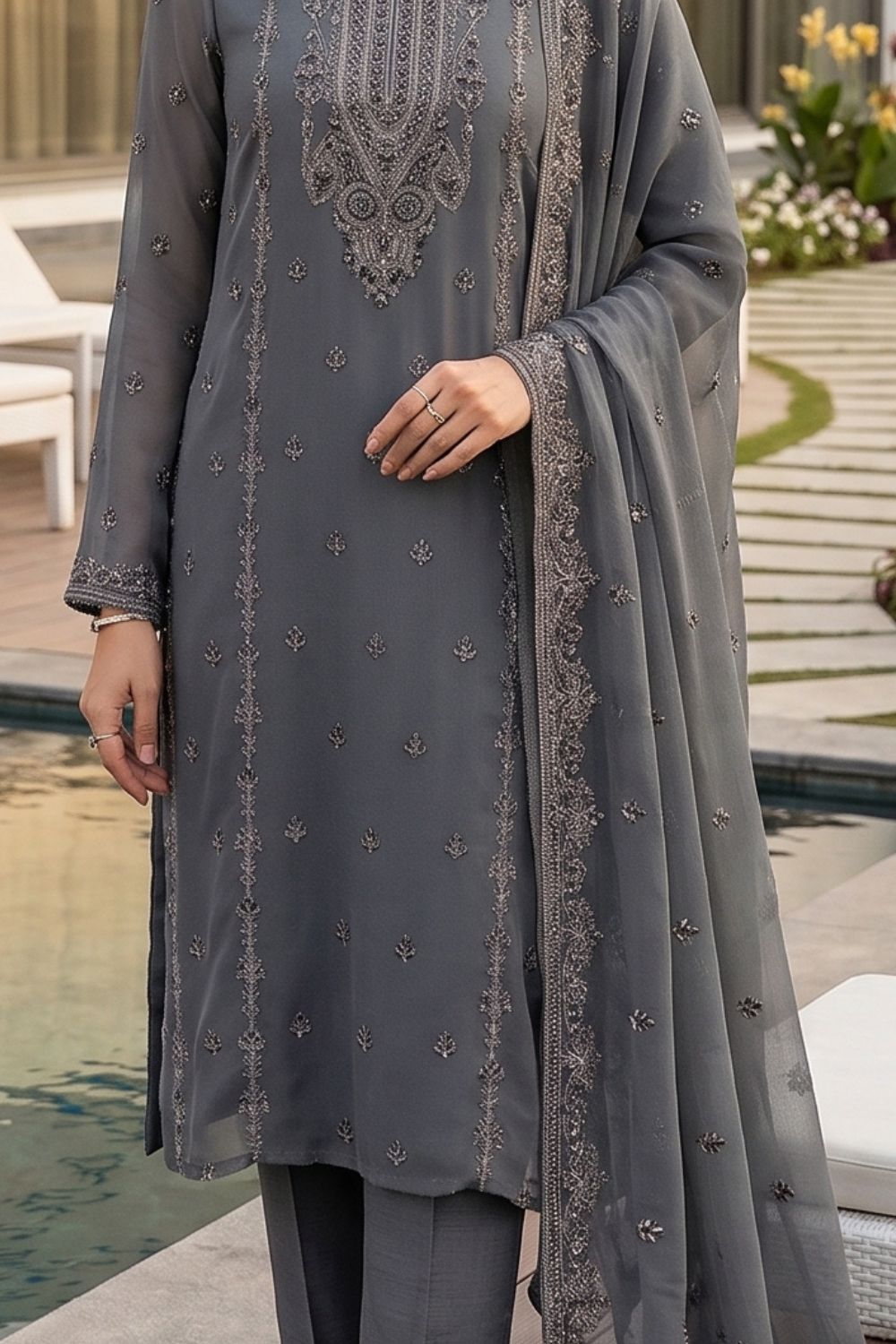 Mushtaq 4PCS Embroidered Chiffon Collection Desgin - 5