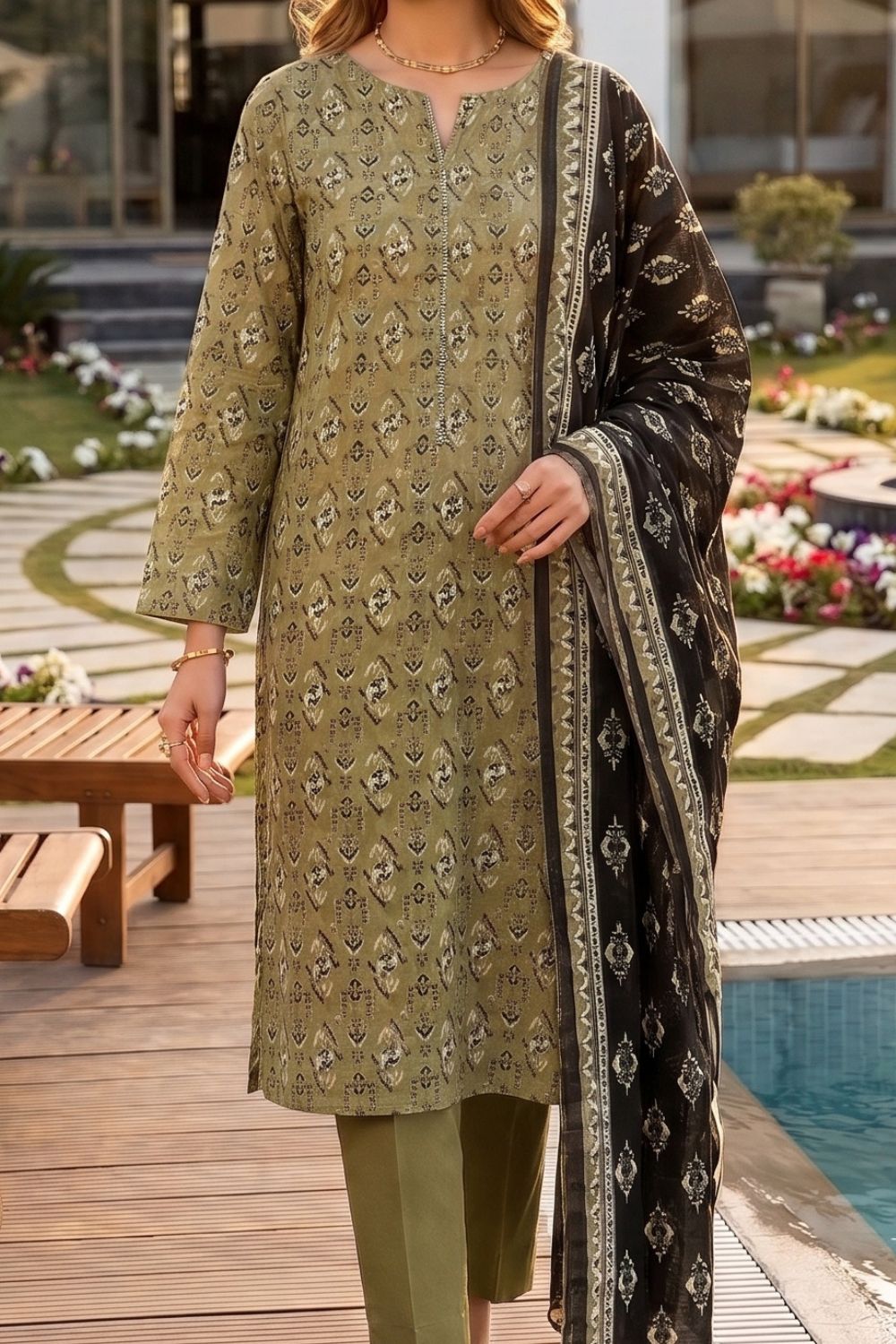 Mushtaq 3Pcs Unstitched Printed Lawn Hoorain Collection Desgin - 6