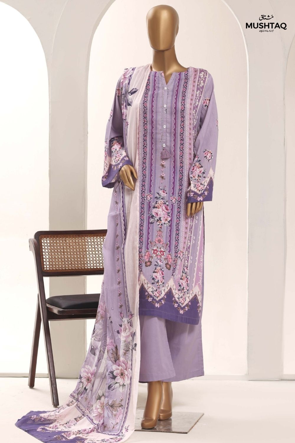 Mushtaq 3Pcs Stitched Printed Lawn Sadabahar Collection Desgin - 8