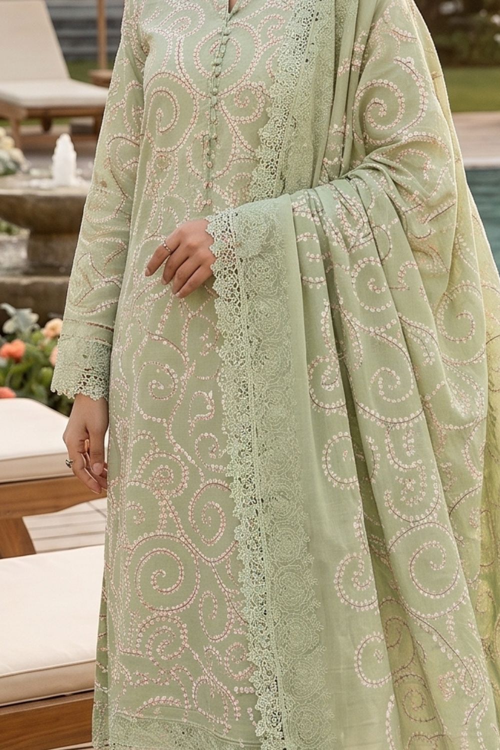 3-Piece Unstitched Printed Lawn Suit with Two-Sided Embroidered Dupatta | Mushtaq Esha Collection – Design 5