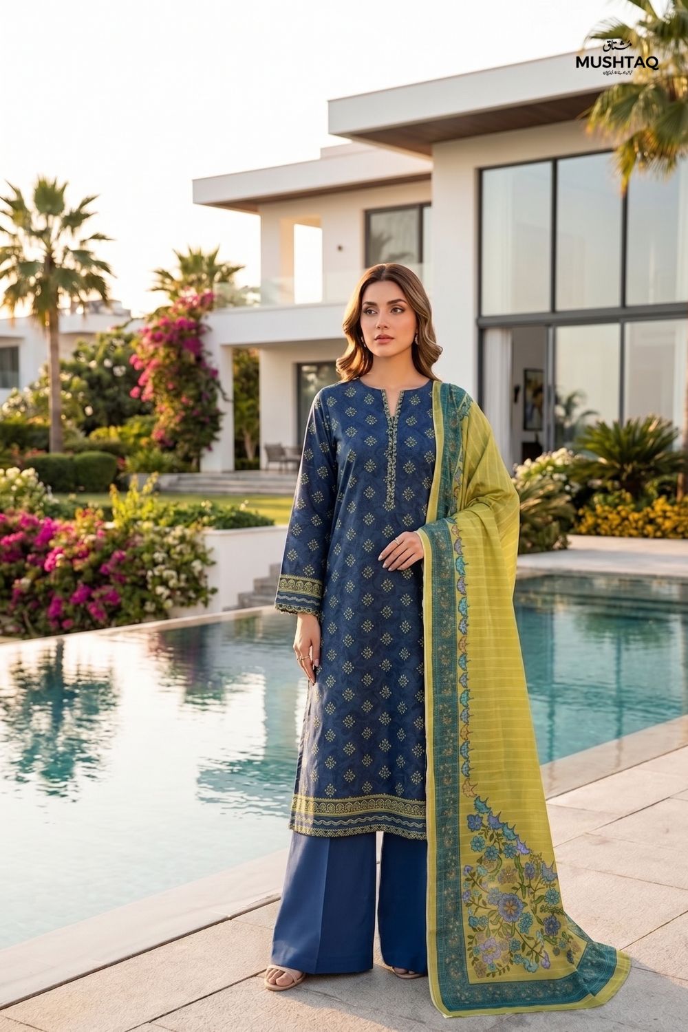 Mushtaq 3Pcs Unstitched Printed Lawn Sapphire Collection Desgin - 5