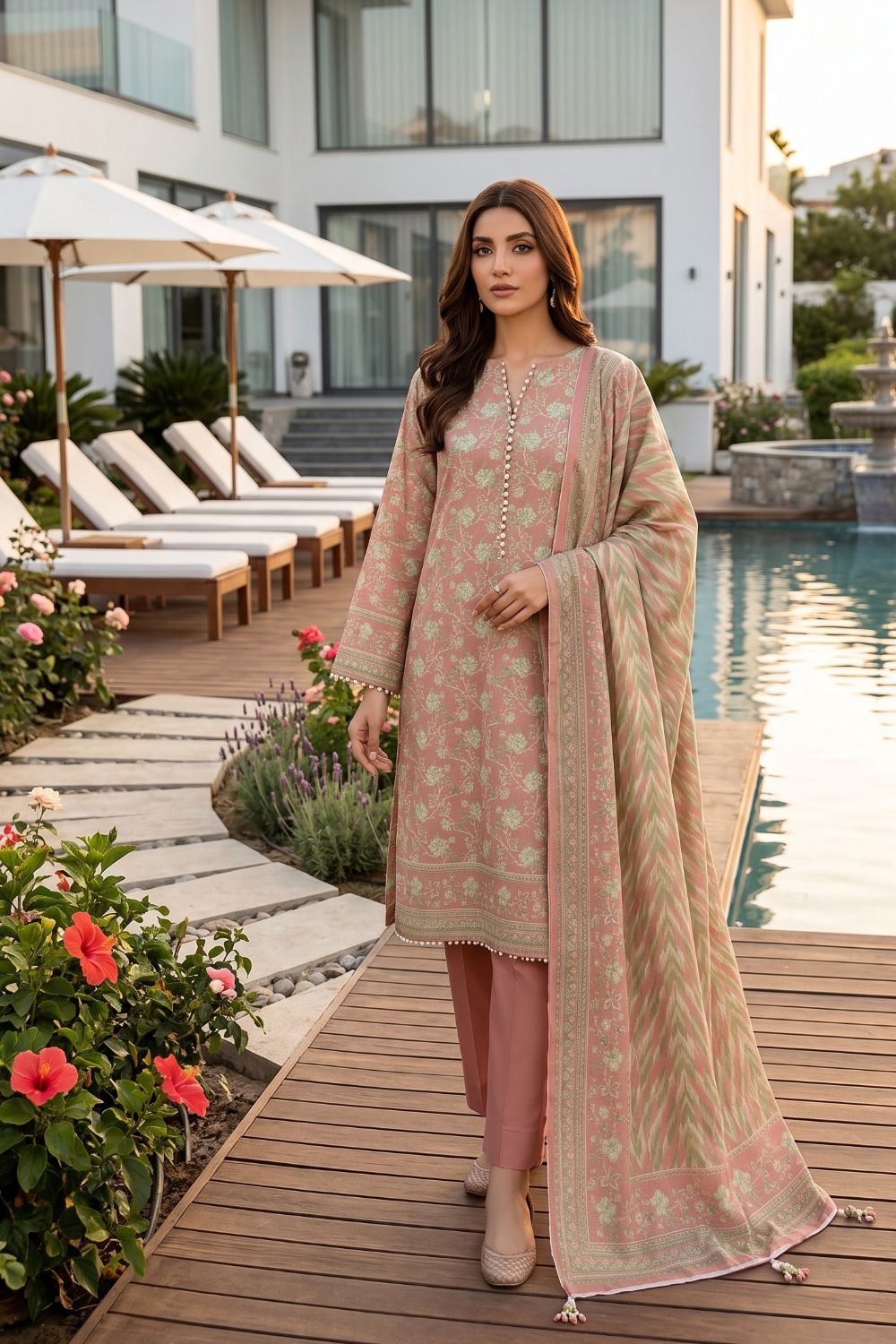 Mushtaq 3Pcs Unstitched Printed Lawn Poshak Collection Desgin - 6