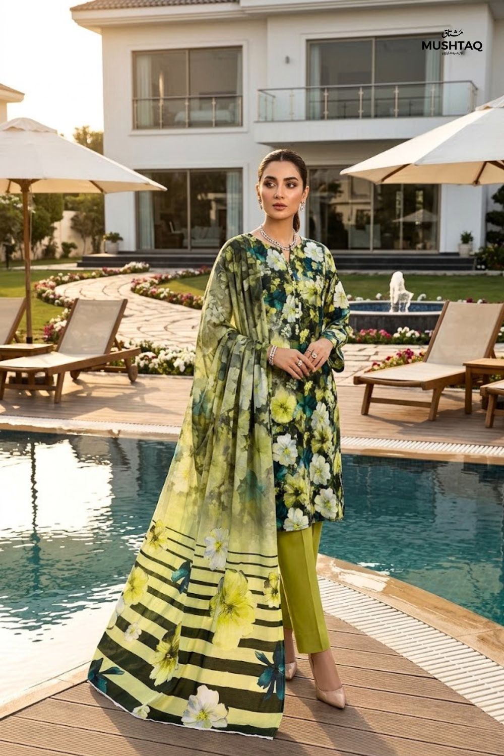 Mushtaq Noor-e-Haram Collection 3Pcs Unstitched Embroidered Lawn Desgin - 6