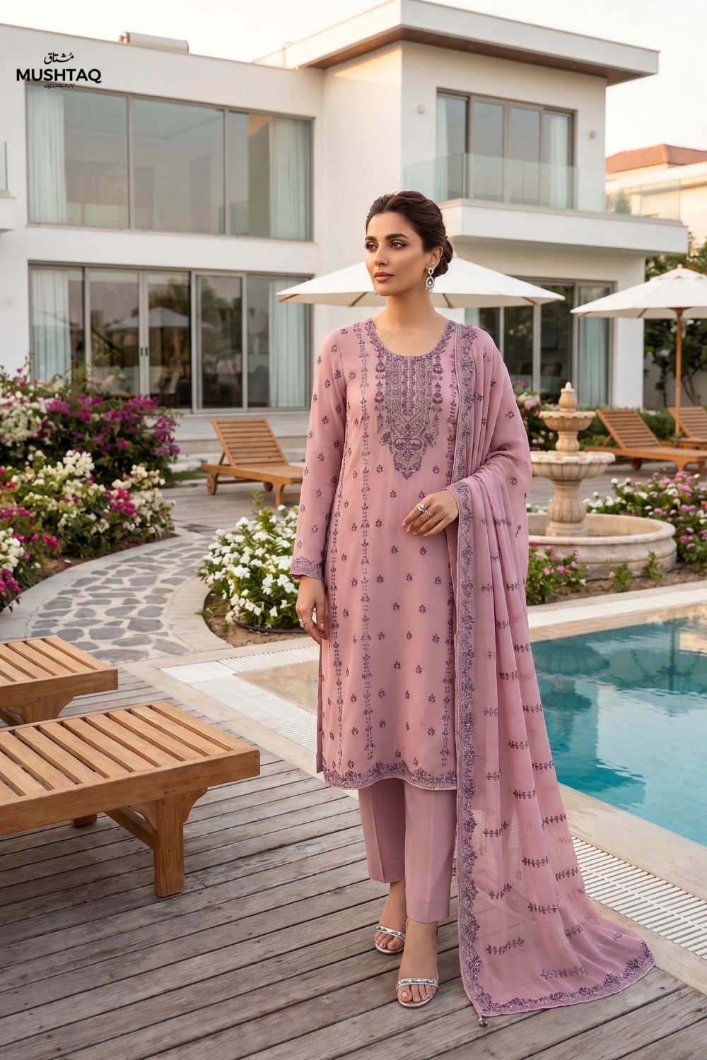 Mushtaq 4PCS Embroidered Chiffon Collection Desgin - 6