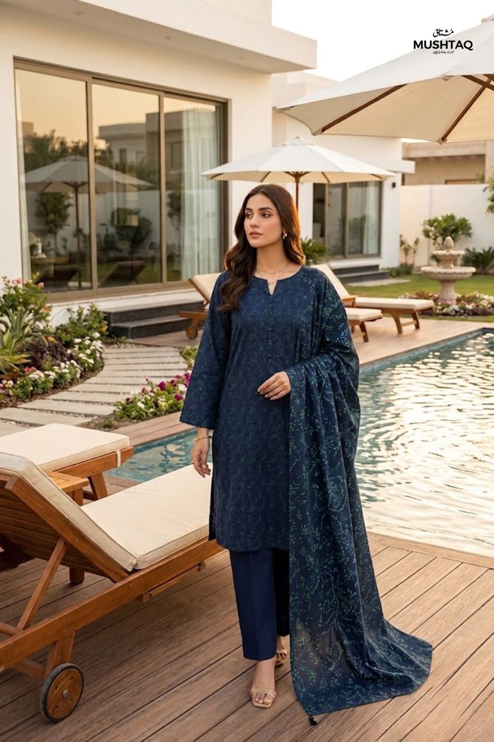 Mushtaq 3Pcs Unstitched Printed Lawn Hoorain Collection Desgin - 5