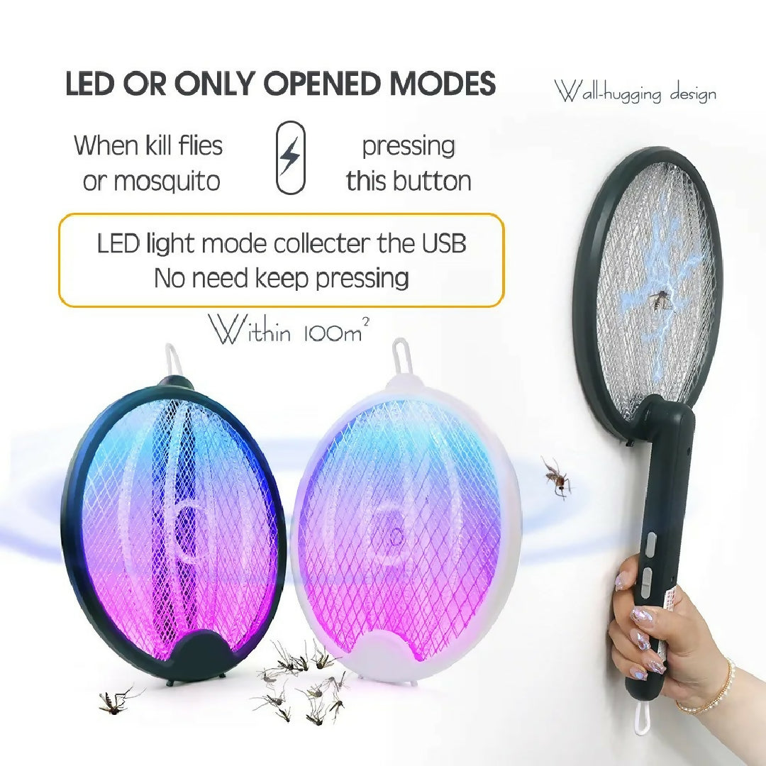 Foldable Mosquito Killer Trap - Electric Rechargeable Bug Zapper Racket For Indoor And Outdoor Mosquito And Insect Control - Random Color