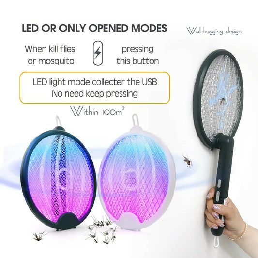 Foldable Mosquito Killer Trap - Electric Rechargeable Bug Zapper Racket For Indoor And Outdoor Mosquito And Insect Control - Random Color