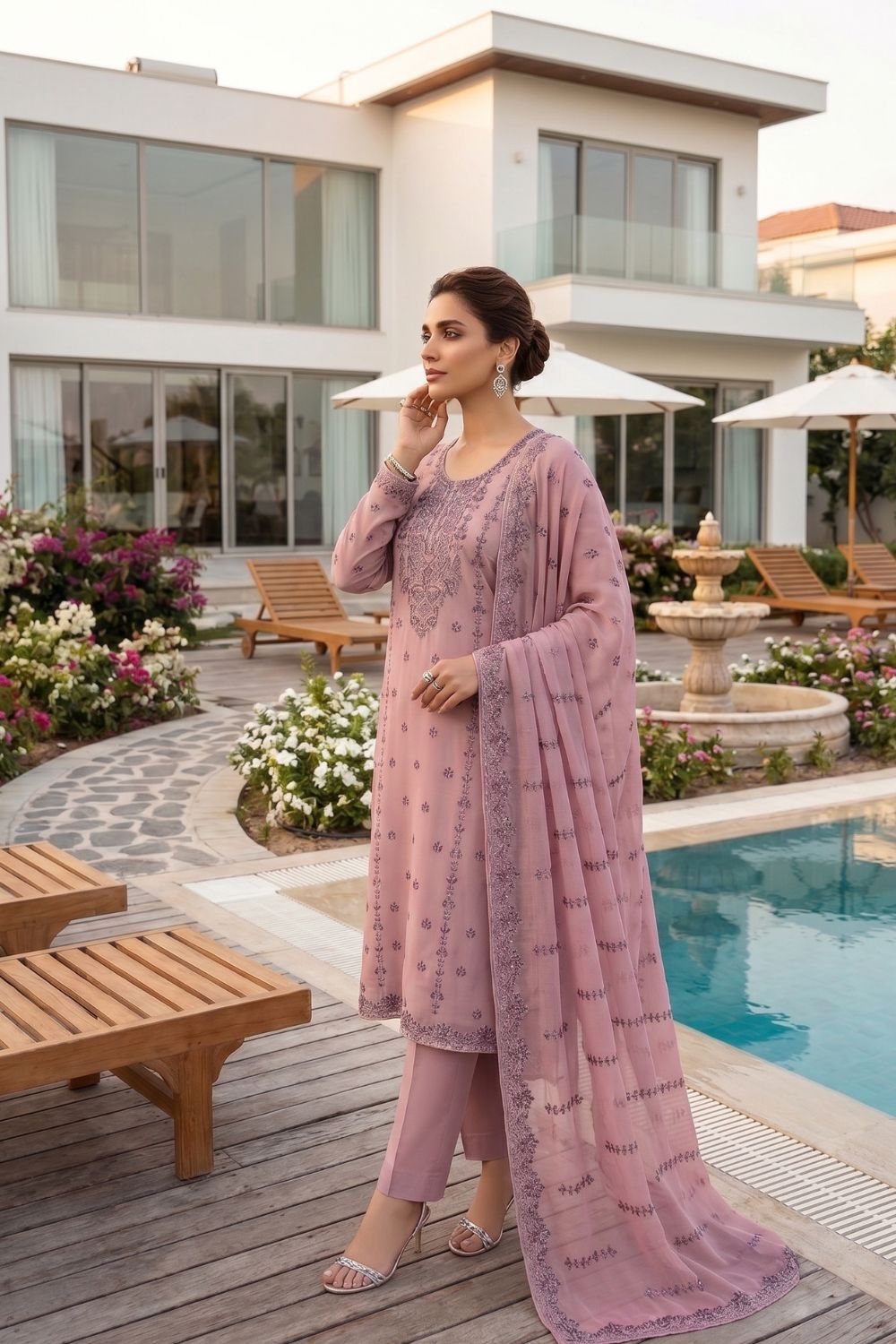 Mushtaq 4PCS Embroidered Chiffon Collection Desgin - 6