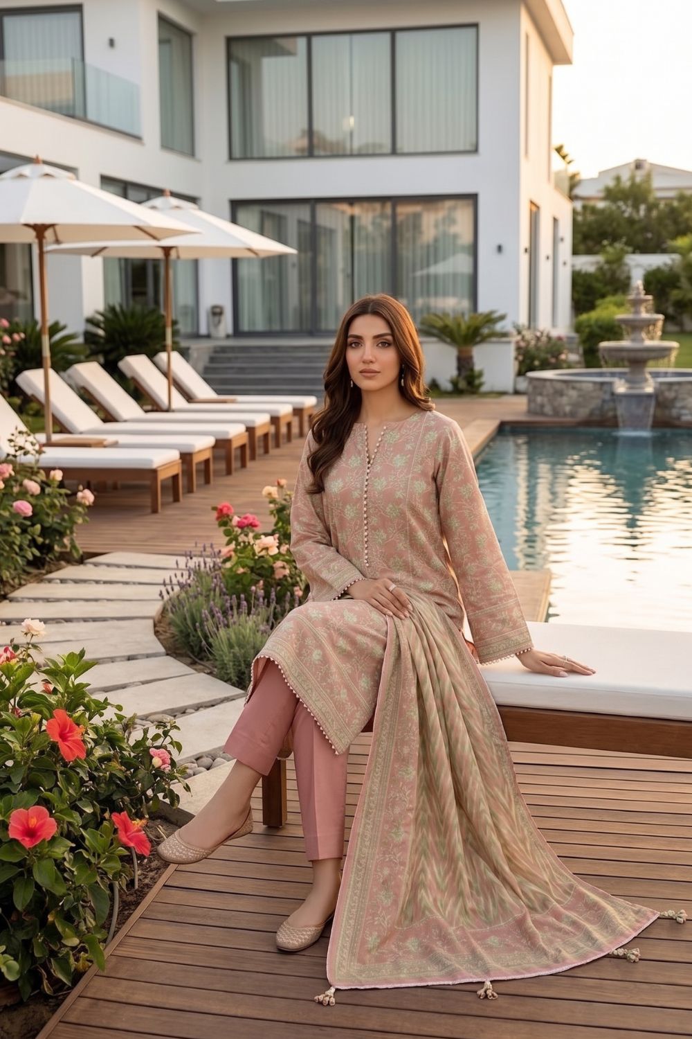 Mushtaq 3Pcs Unstitched Printed Lawn Poshak Collection Desgin - 6