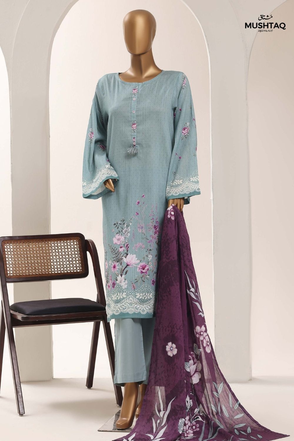 Mushtaq 3Pcs Stitched Printed Lawn Sadabahar Collection Desgin - 9