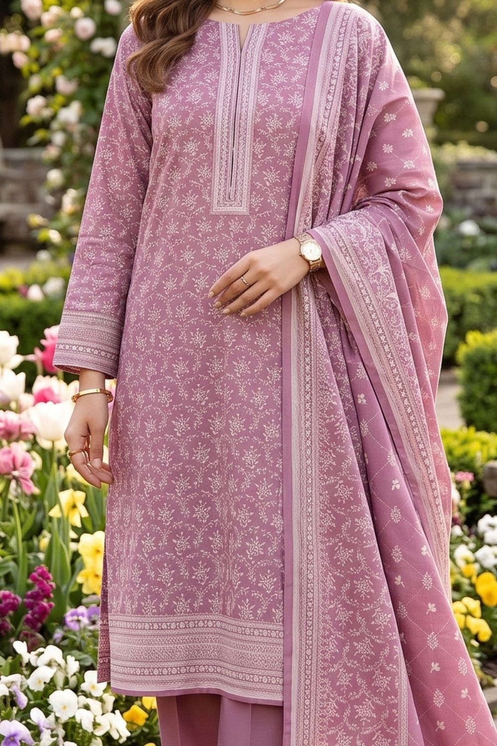 Mushtaq 3Pcs Unstitched Printed Lawn Alveena Collection Desgin - 6