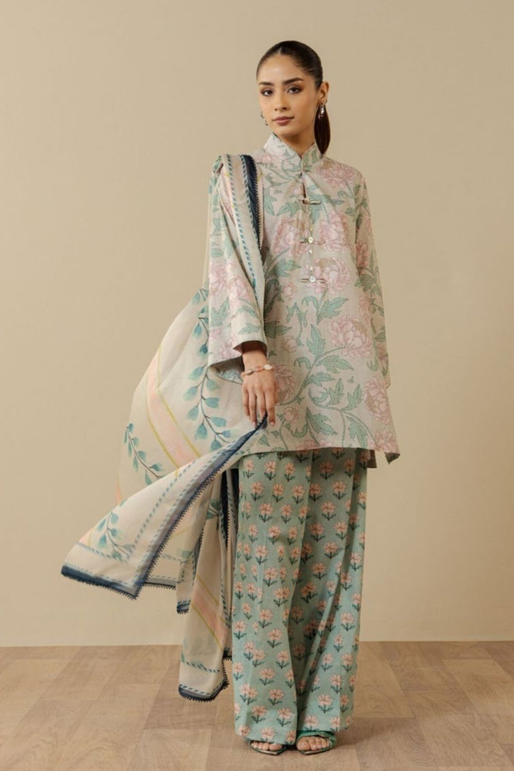 Zara Shahjahan 3 Pc Unstitched  Printed Lawn Suit Mireya-5A