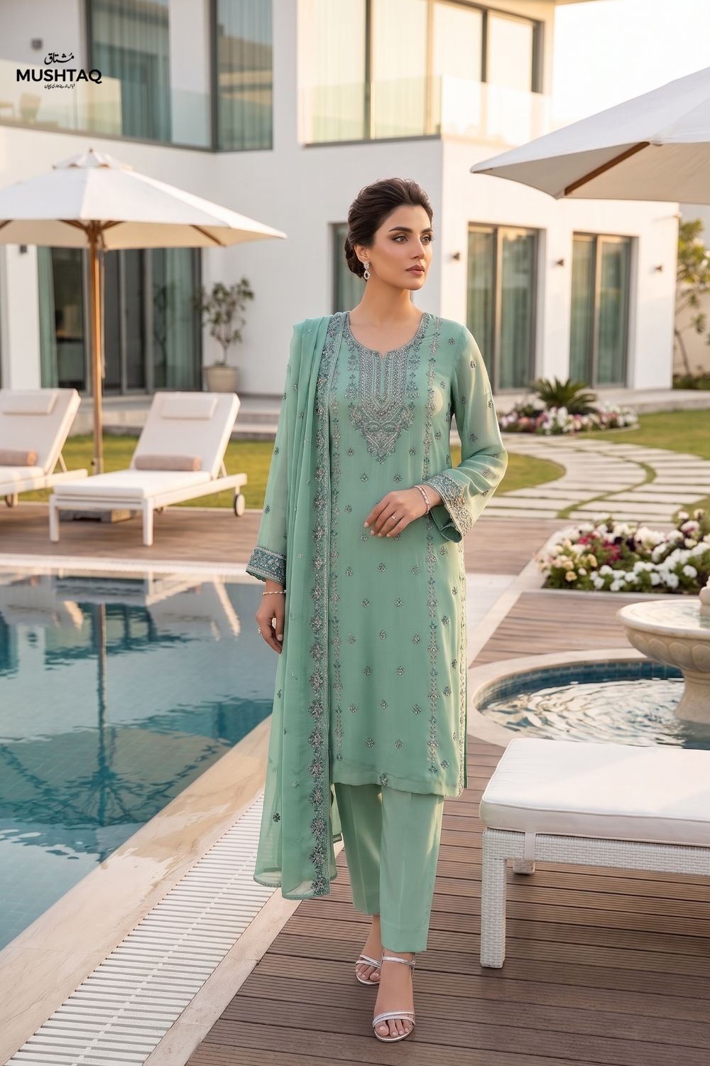 Mushtaq 4PCS Embroidered Chiffon Collection Desgin - 7