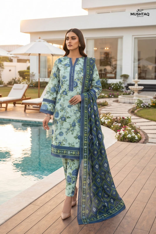 Mushtaq 3Pcs Unstitched Printed Lawn Naari Collection Desgin - 7