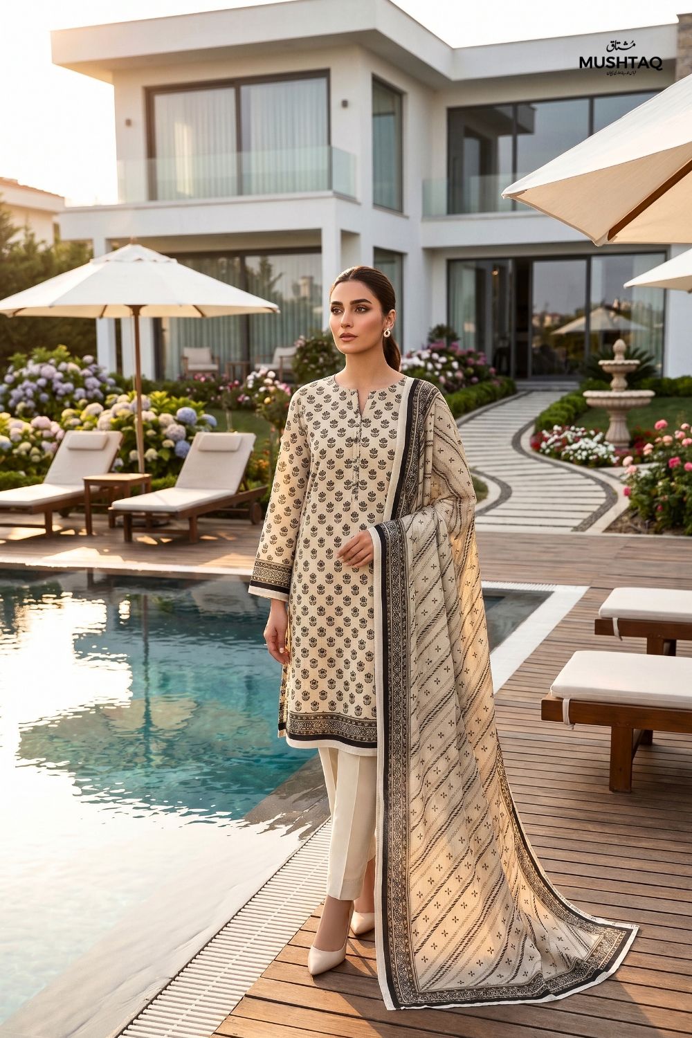 Mushtaq 3Pcs Unstitched Printed Lawn Hoorain Collection Desgin - 7