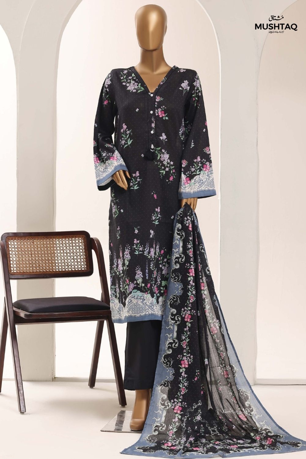 Mushtaq 3Pcs Stitched Printed Lawn Sadabahar Collection Desgin - 10