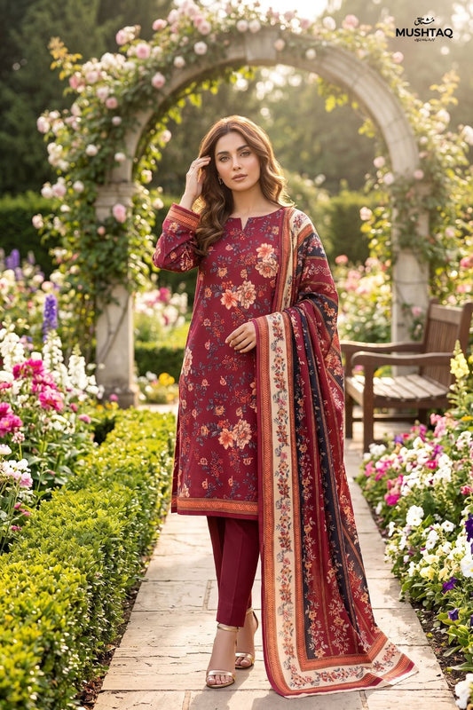 Mushtaq 3Pcs Unstitched Printed Lawn Suit Emaan Collection Desgin - 7