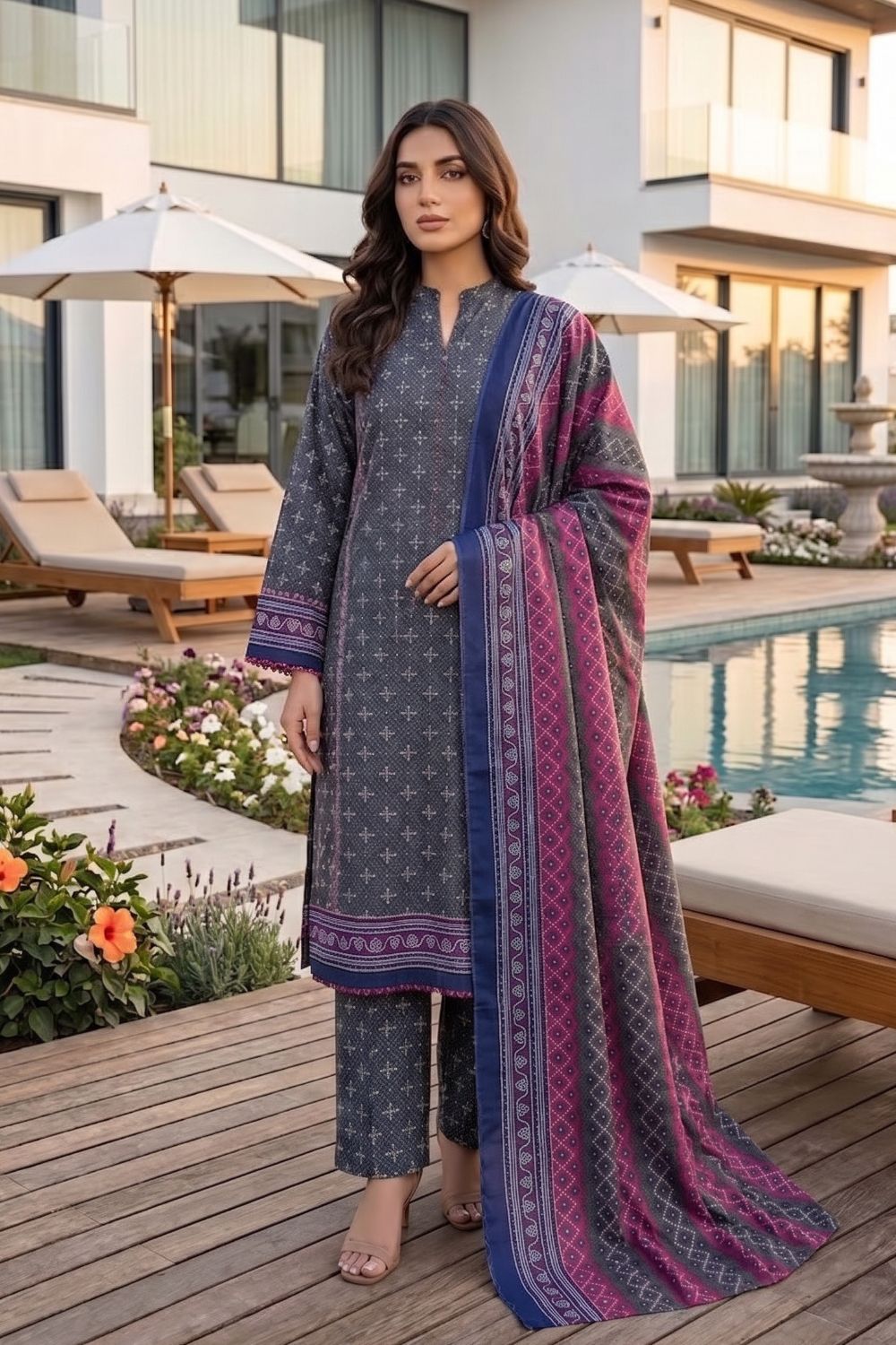 Mushtaq 3Pcs Unstitched Printed Lawn Poshak Collection Desgin - 7