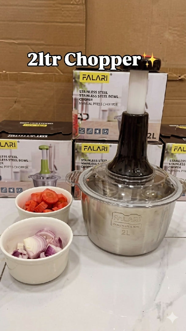 Large 2L Bowl Effortless Vegetable Chopper and Meat Mincer Manual Hand-Press Food Processor